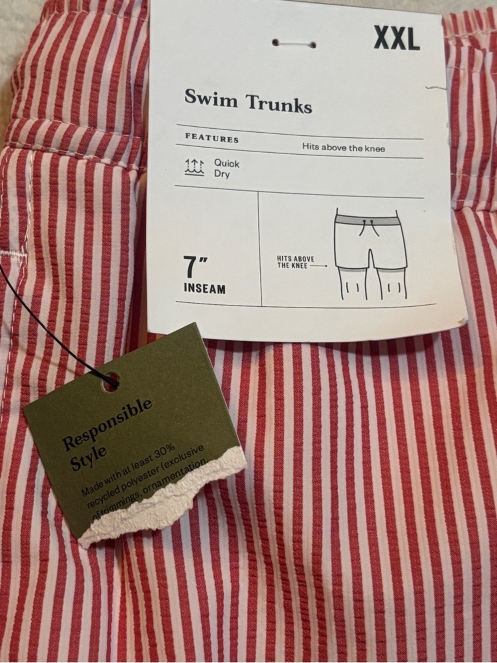 Goodfellow & Co Men's XXL 7" Swim Trunks Red White Stripe Quick Dry NWT